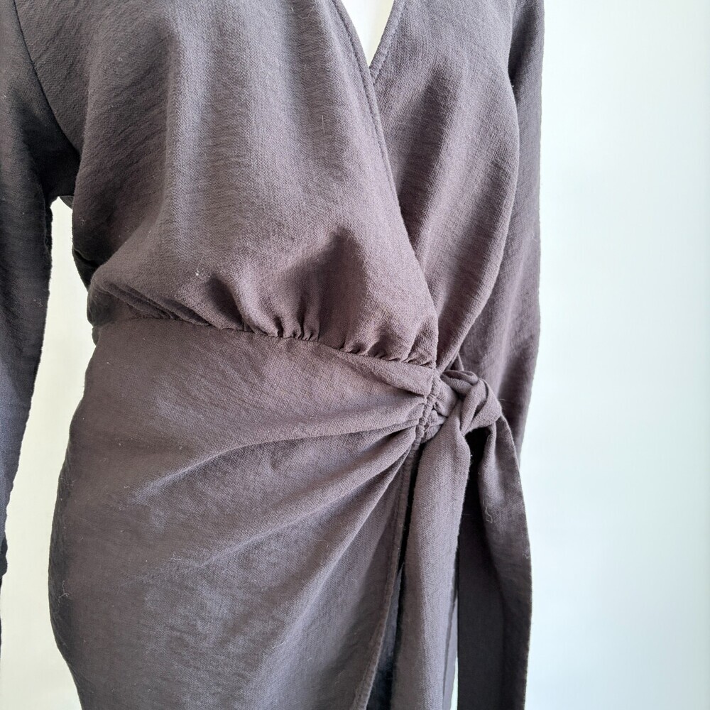 H&M Wrap Dress Mini Deep V Black Cocktail Party Date Night Size Small - Picture 6 of 13